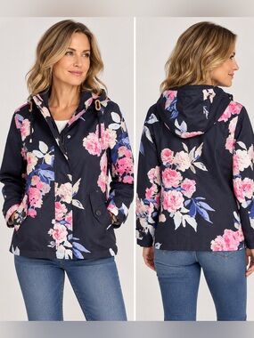 Joules Coastprint Floral Waterproof Rain Jacket Navy Pink Size US 6